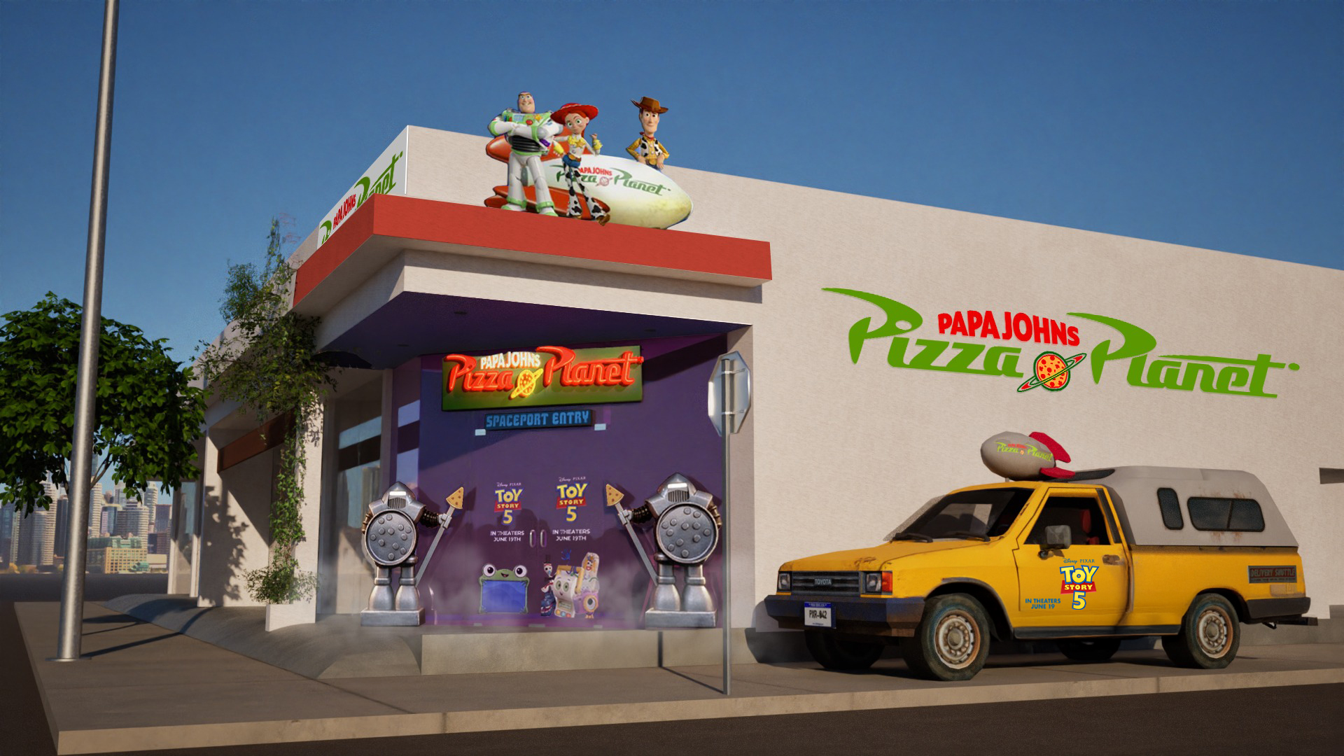 Rendering of Papa Johns Pizza Planet in Los Angeles