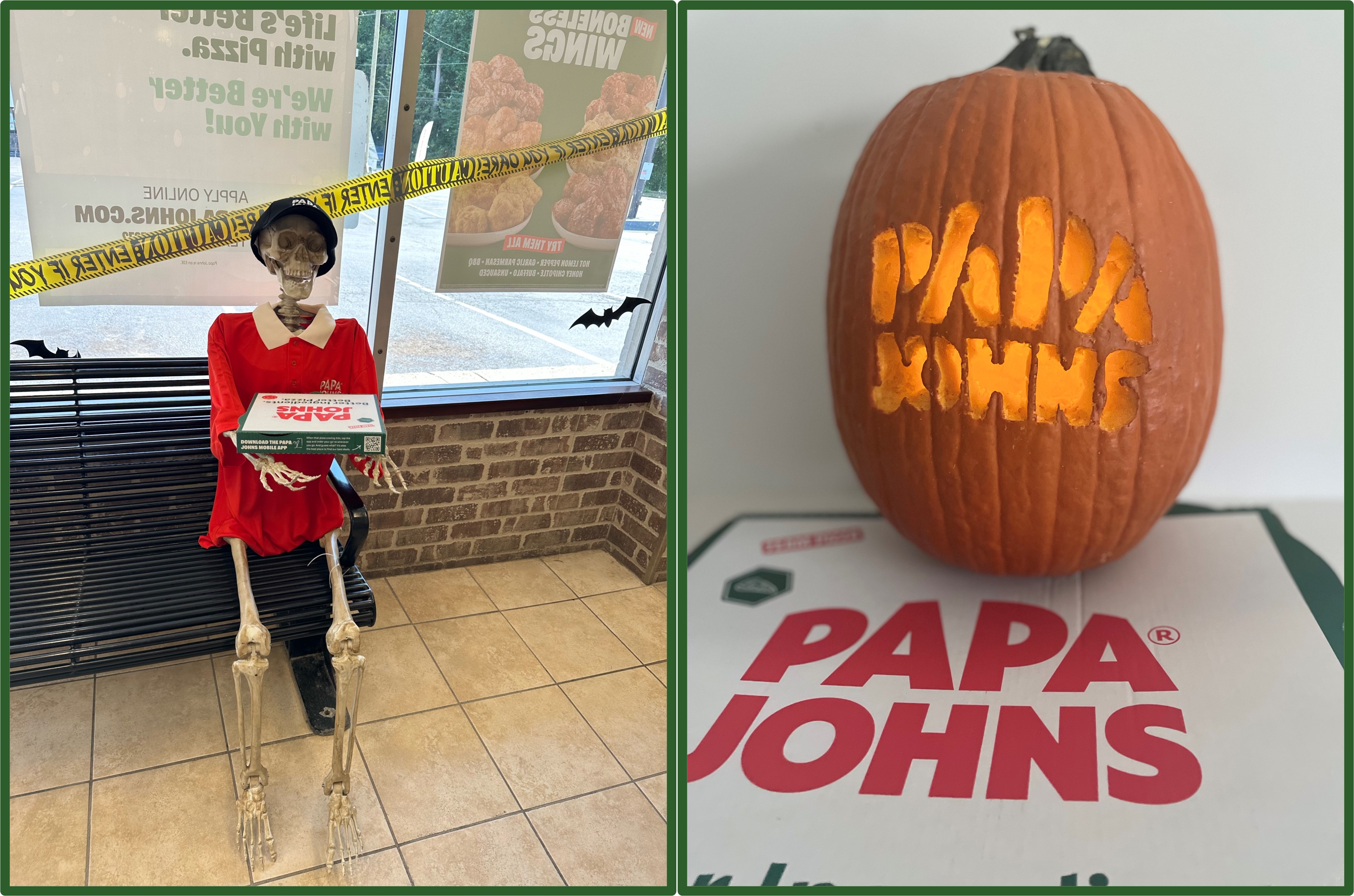 Decorations inside Papa Johns restaurant