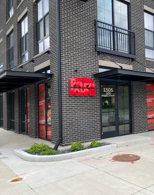 Exterior of new Papa Johns restaurant owned by Bajco